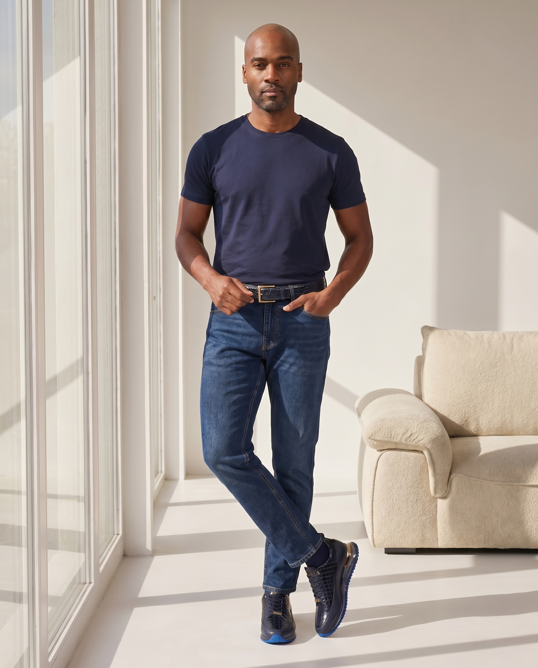 The Marseille Navy Blue Leather Men Sneaker