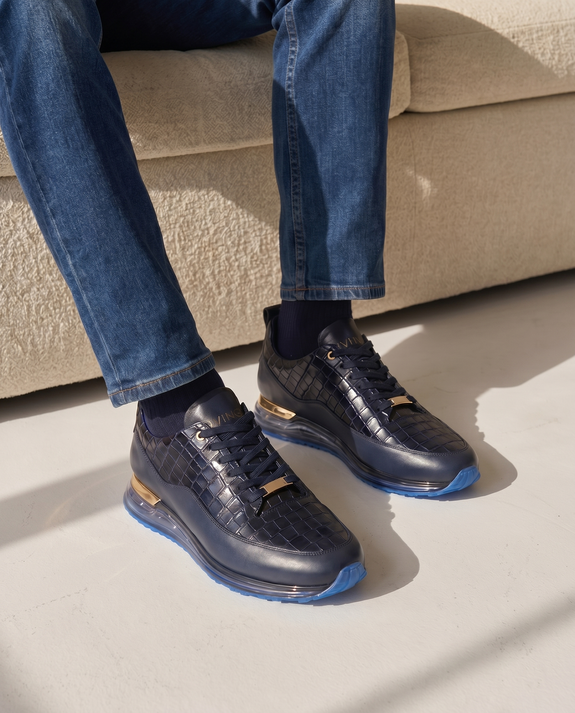 The Marseille Navy Blue Leather Men Sneaker