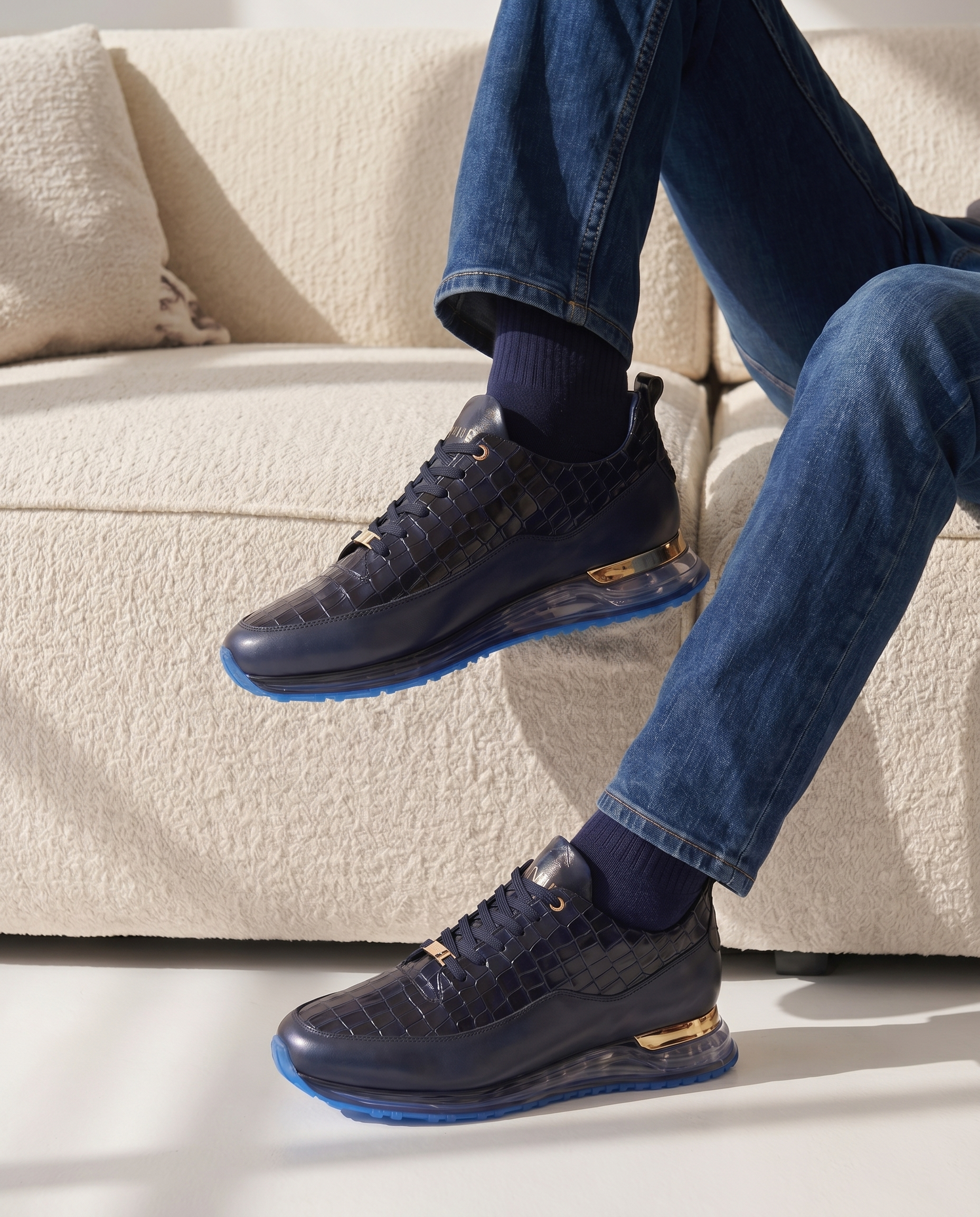 The Marseille Navy Blue Leather Men Sneaker
