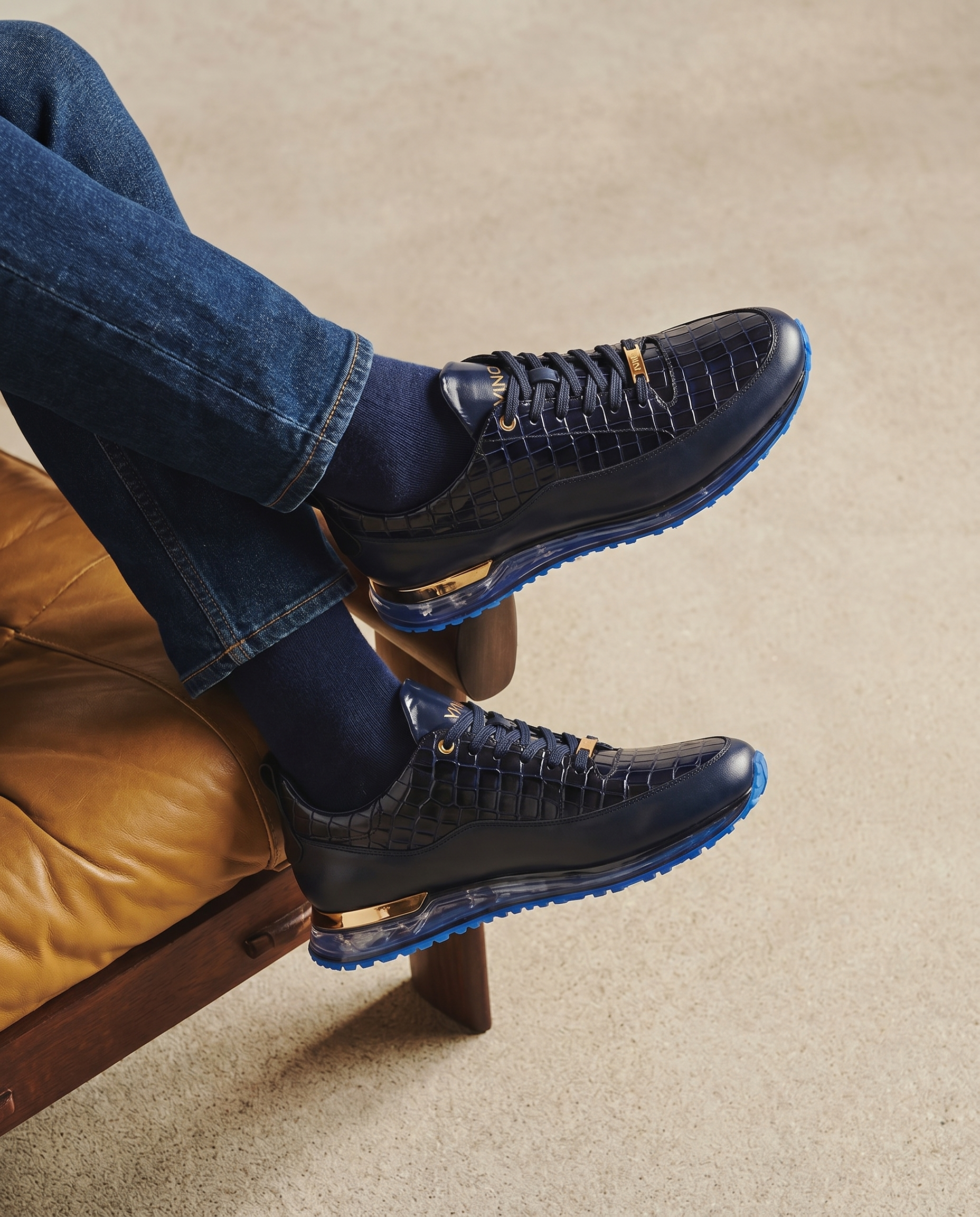 The Marseille Navy Blue Leather Men Sneaker