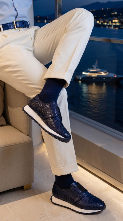 The Obsidian Navy Python Leather Men Sneaker
