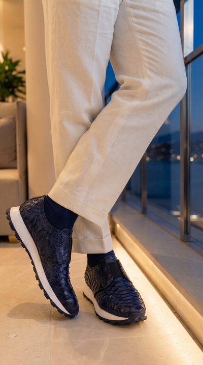 The Obsidian Navy Python Leather Men Sneaker