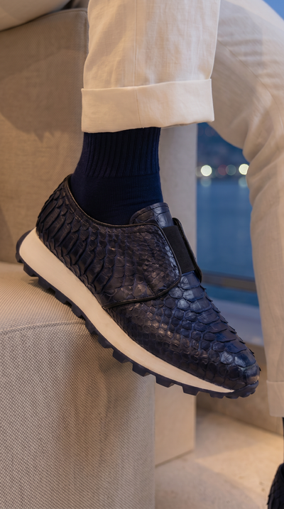The Obsidian Navy Python Leather Men Sneaker