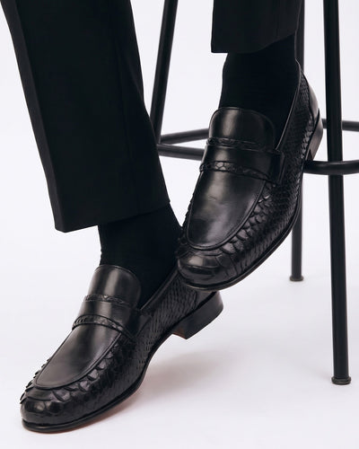 The Aurelio Black Python & Baby Buffalo Leather Penny Loafer