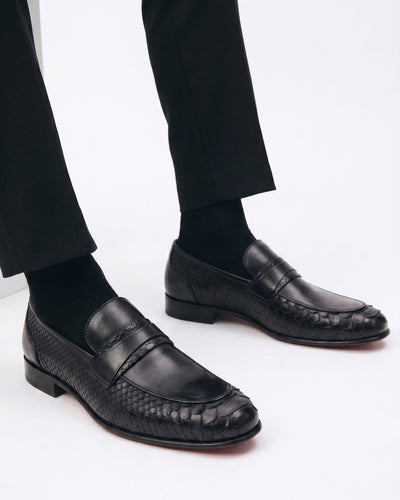 The Aurelio Black Python & Baby Buffalo Leather Penny Loafer