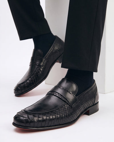 The Aurelio Black Python & Baby Buffalo Leather Penny Loafer