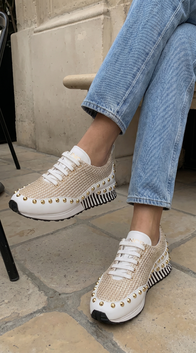 The Aurelia White Gold Woven Leather Women Sneaker