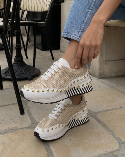 The Aurelia White Gold Woven Leather Women Sneaker