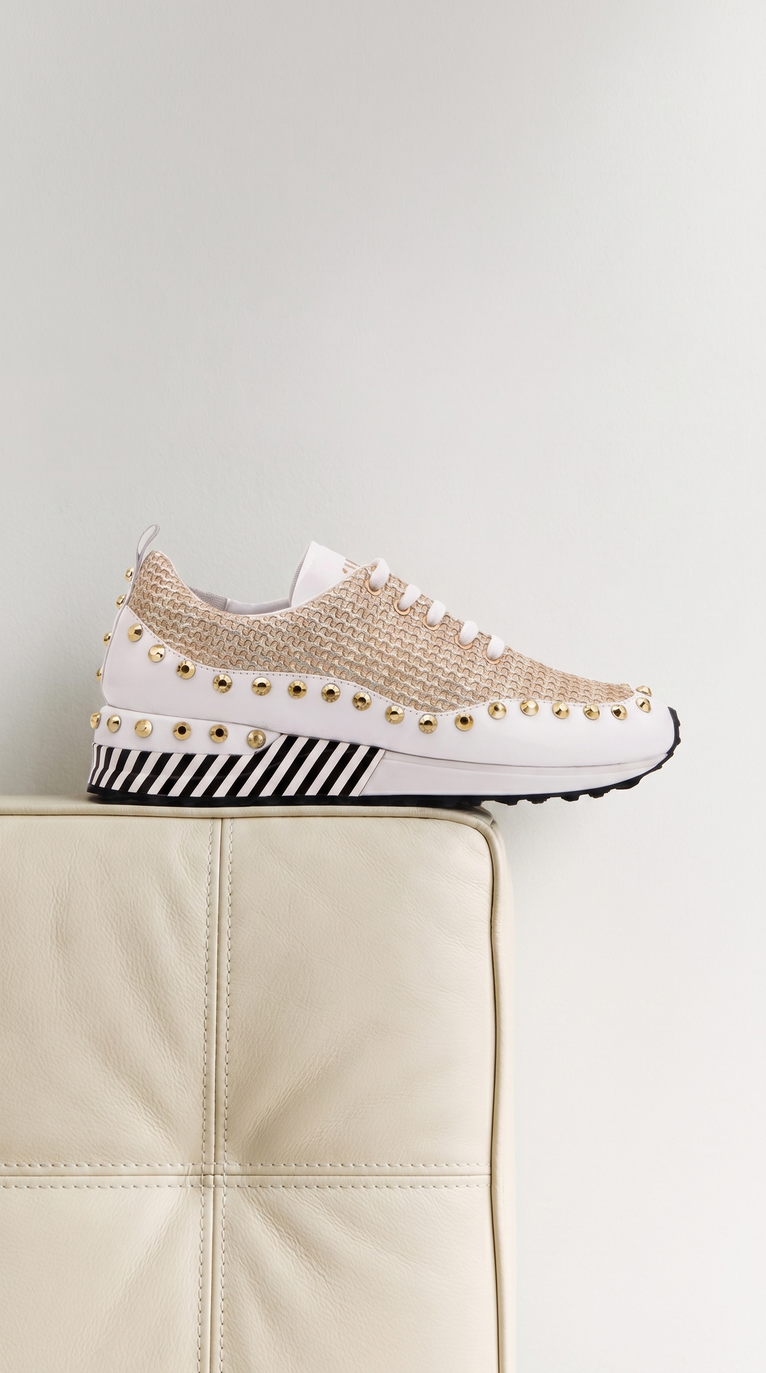 The Aurelia White Gold Woven Leather Women Sneaker