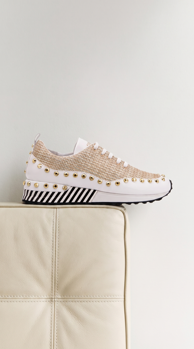 The Aurelia White Gold Woven Leather Women Sneaker