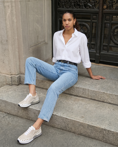 The Aurelia White Gold Woven Leather Women Sneaker
