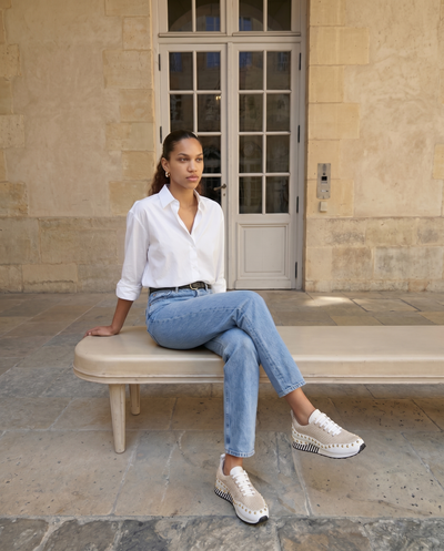 The Aurelia White Gold Woven Leather Women Sneaker