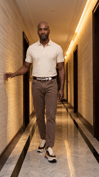 The Bellagio White & Gold Leather Men Sneaker