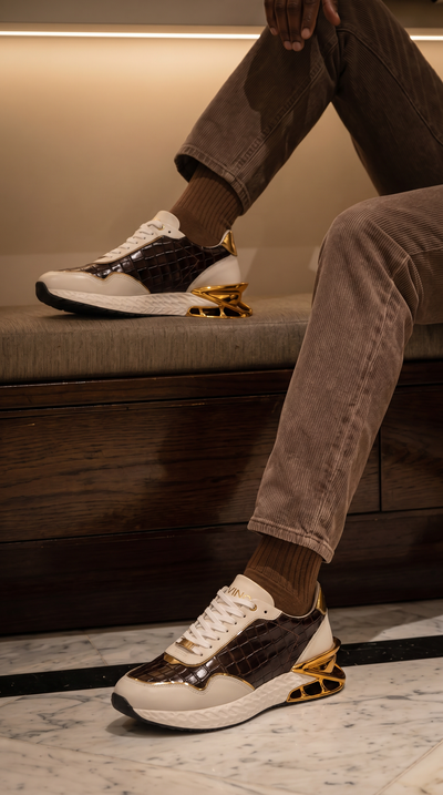 The Bellagio White & Gold Leather Men Sneaker