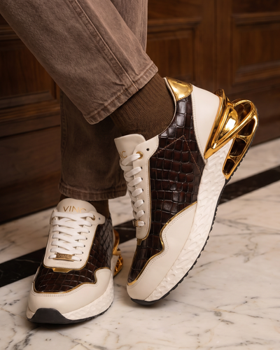 The Bellagio White & Gold Leather Men Sneaker