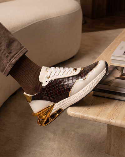 The Bellagio White & Gold Leather Men Sneaker