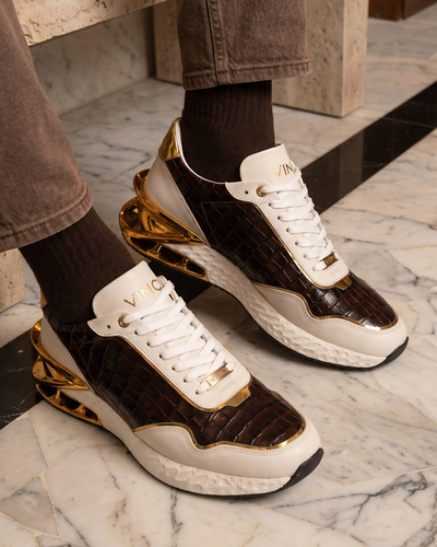 The Bellagio White & Gold Leather Men Sneaker