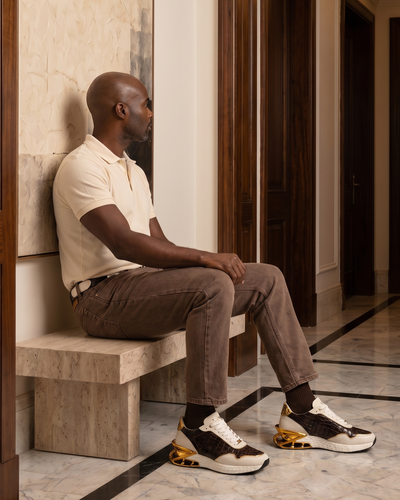 The Bellagio White & Gold Leather Men Sneaker