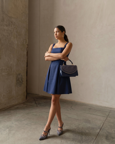 The Dosso Navy Blue Handwoven Pointy Toe Leather Women Sandal