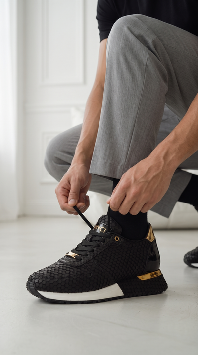 The Majesty Black & Gold Leather Men Sneaker