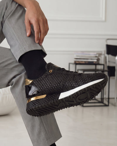 The Majesty Black & Gold Leather Men Sneaker