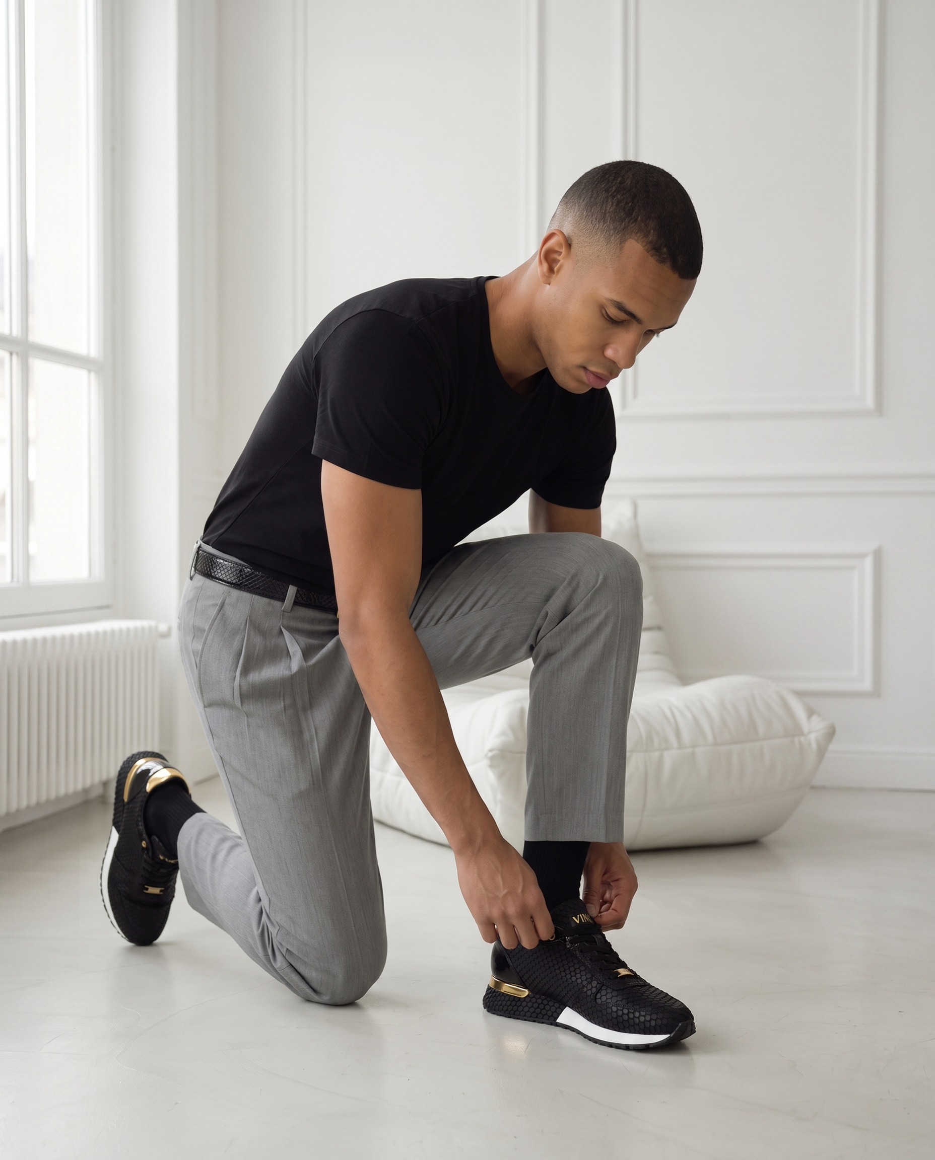 The Majesty Black & Gold Leather Men Sneaker