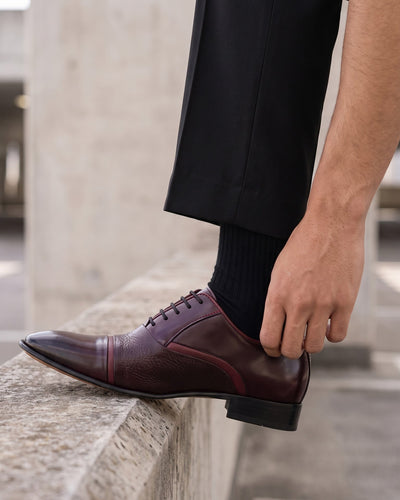 Vinci Leather The Rockwell Handmade Burgundy Leather Cap Toe Oxford Men Shoe – product view 11