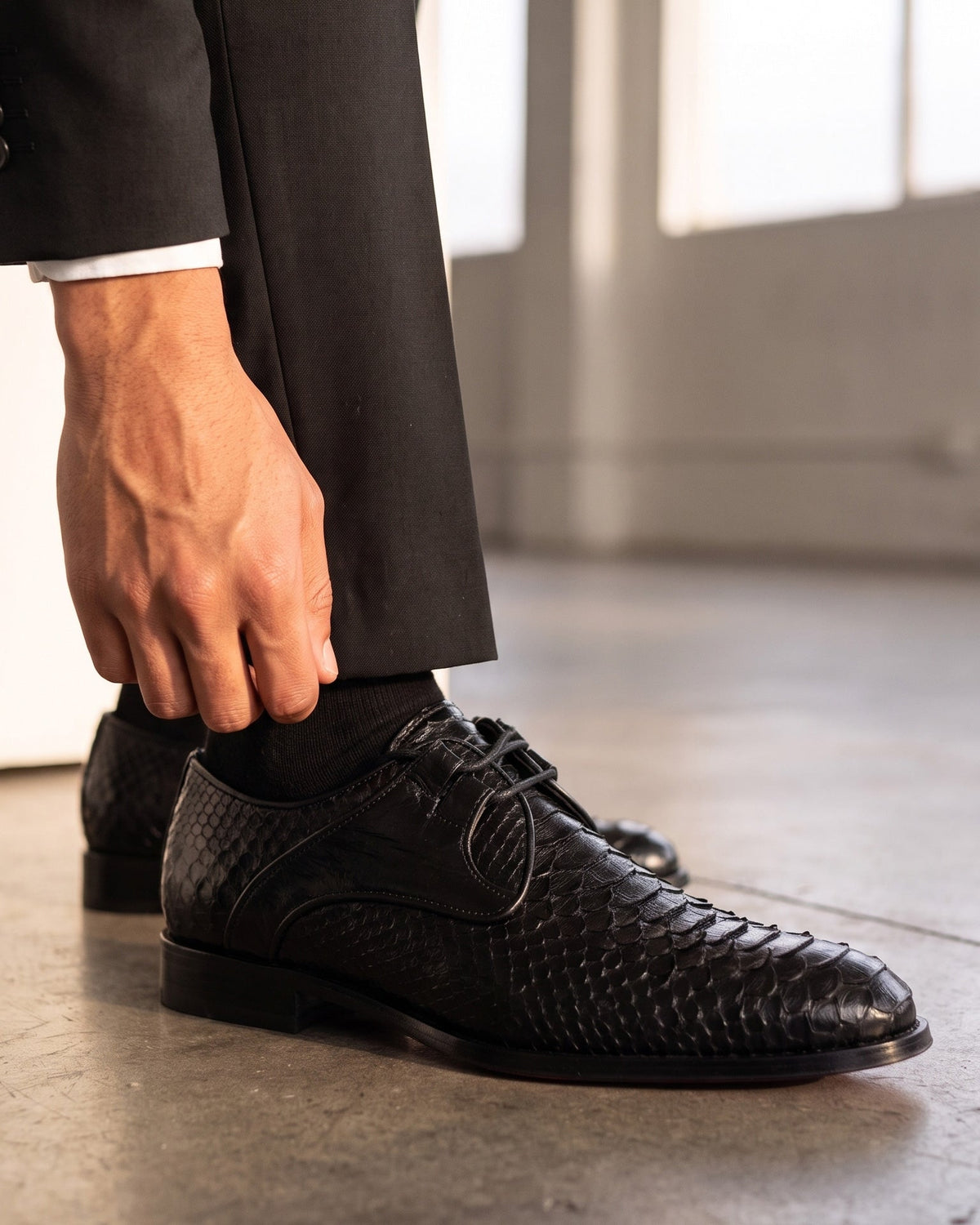 The Valmont Black Python Leather Derby Men Shoe