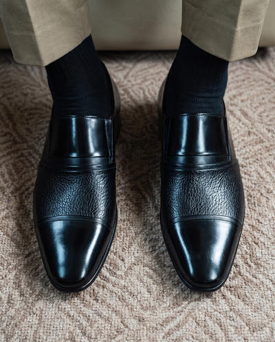Vinci Leather The Everest Black Leather Cap Toe Dress Loafer Men Shoe – product view 15
