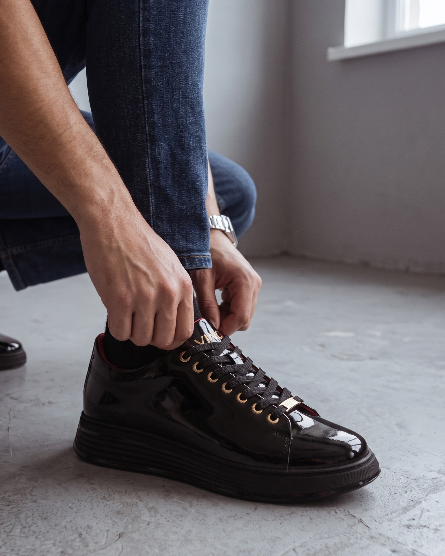 The Peklin Patent Black Leather Men Sneaker