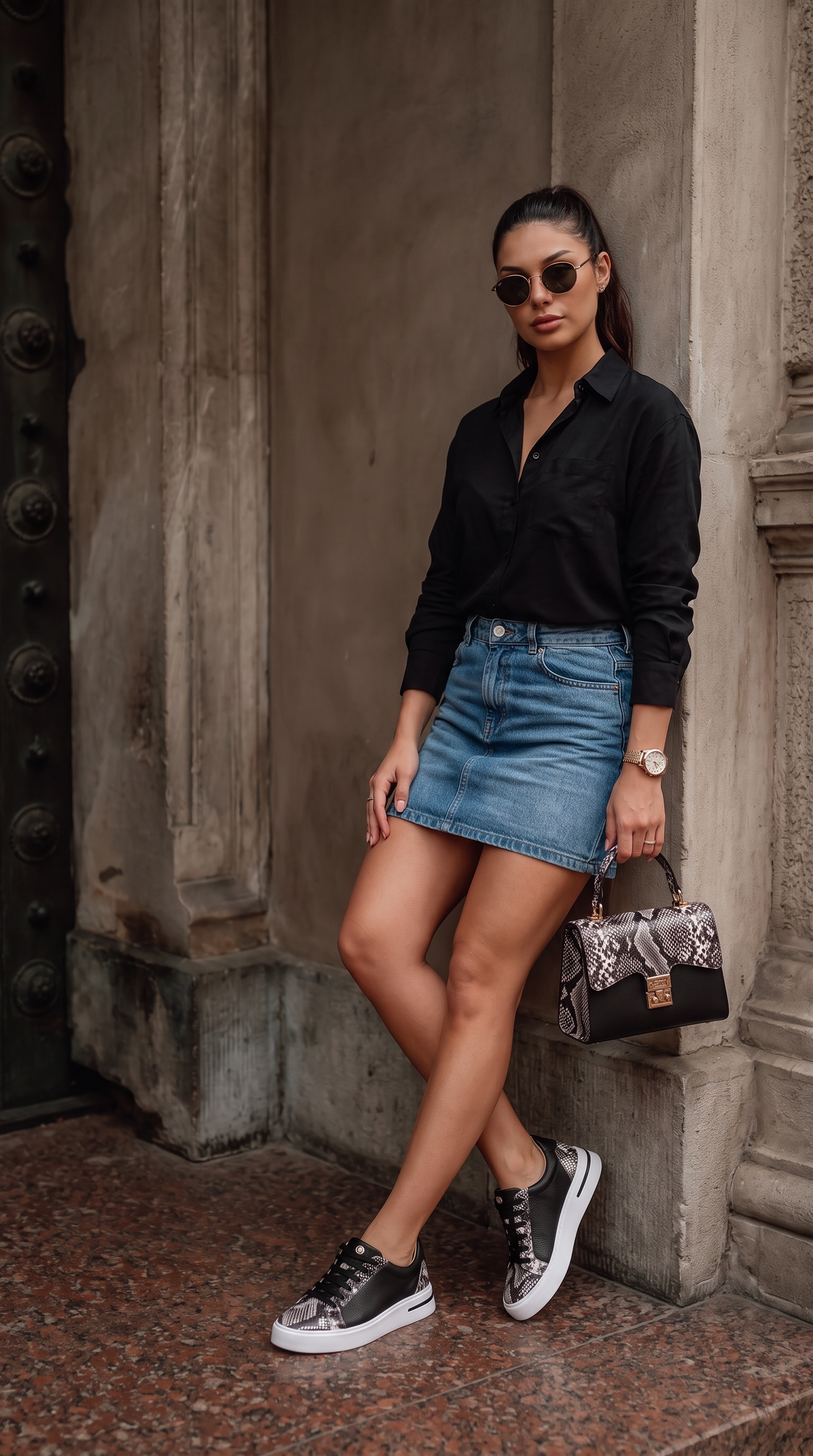 Vinci Leather The Burano Black & White  Leather Women Sneaker – product view 7