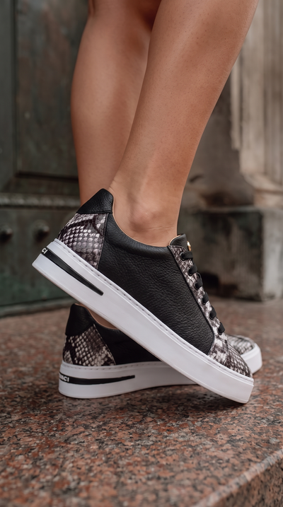 Vinci Leather The Burano Black & White  Leather Women Sneaker – product view 9