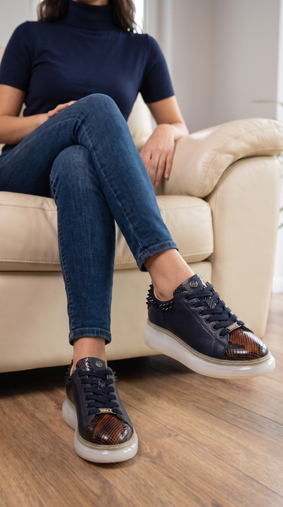 Vinci Leather The Venezia Dark Blue Leather Women Sneaker – product view 6