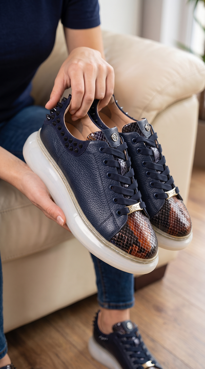 Vinci Leather The Venezia Dark Blue Leather Women Sneaker – product view 9
