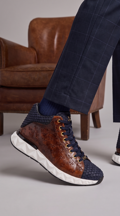 The Caesars Brown & Navy Leather High-Top Men Sneaker