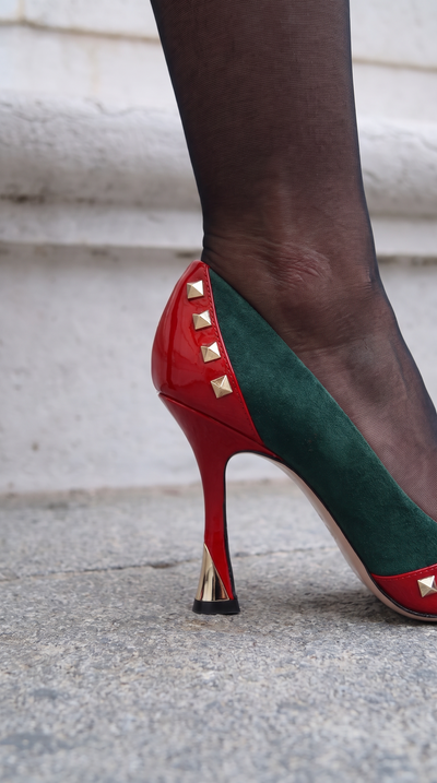 Vinci Leather The Bella Vita Studded Red & Green Leather Pump Women Shoe – product view 9