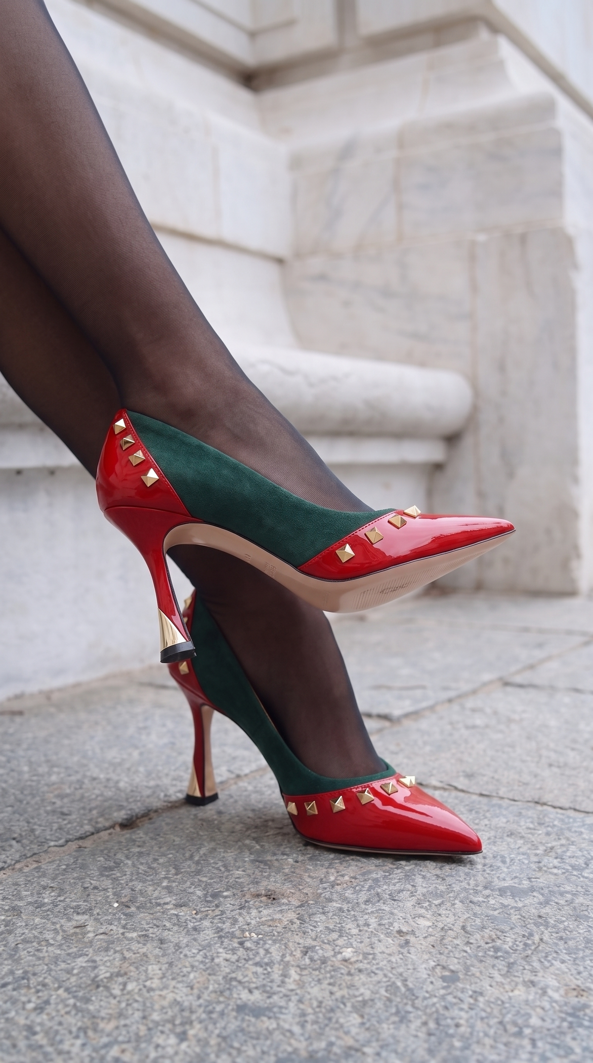 Vinci Leather The Bella Vita Studded Red & Green Leather Pump Women Shoe – product view 11