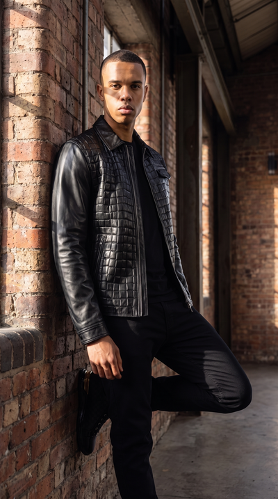 Vinci Leather The Emerson Black Leather Men Jacket – product view 11