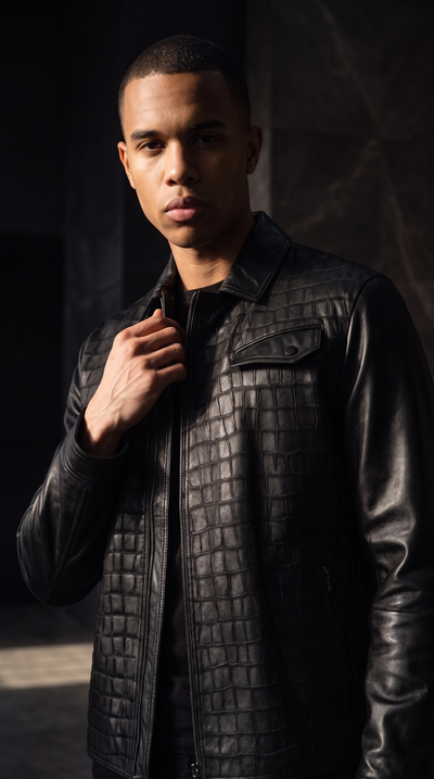 Vinci Leather The Emerson Black Leather Men Jacket – product view 12