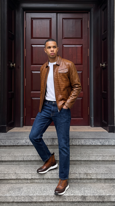 Vinci Leather The Emerson Tan Leather Men Jacket – product view 17