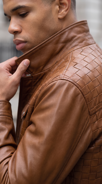 Vinci Leather The Emerson Tan Leather Men Jacket – product view 15