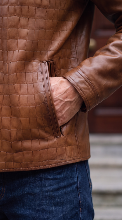 Vinci Leather The Emerson Tan Leather Men Jacket – product view 10