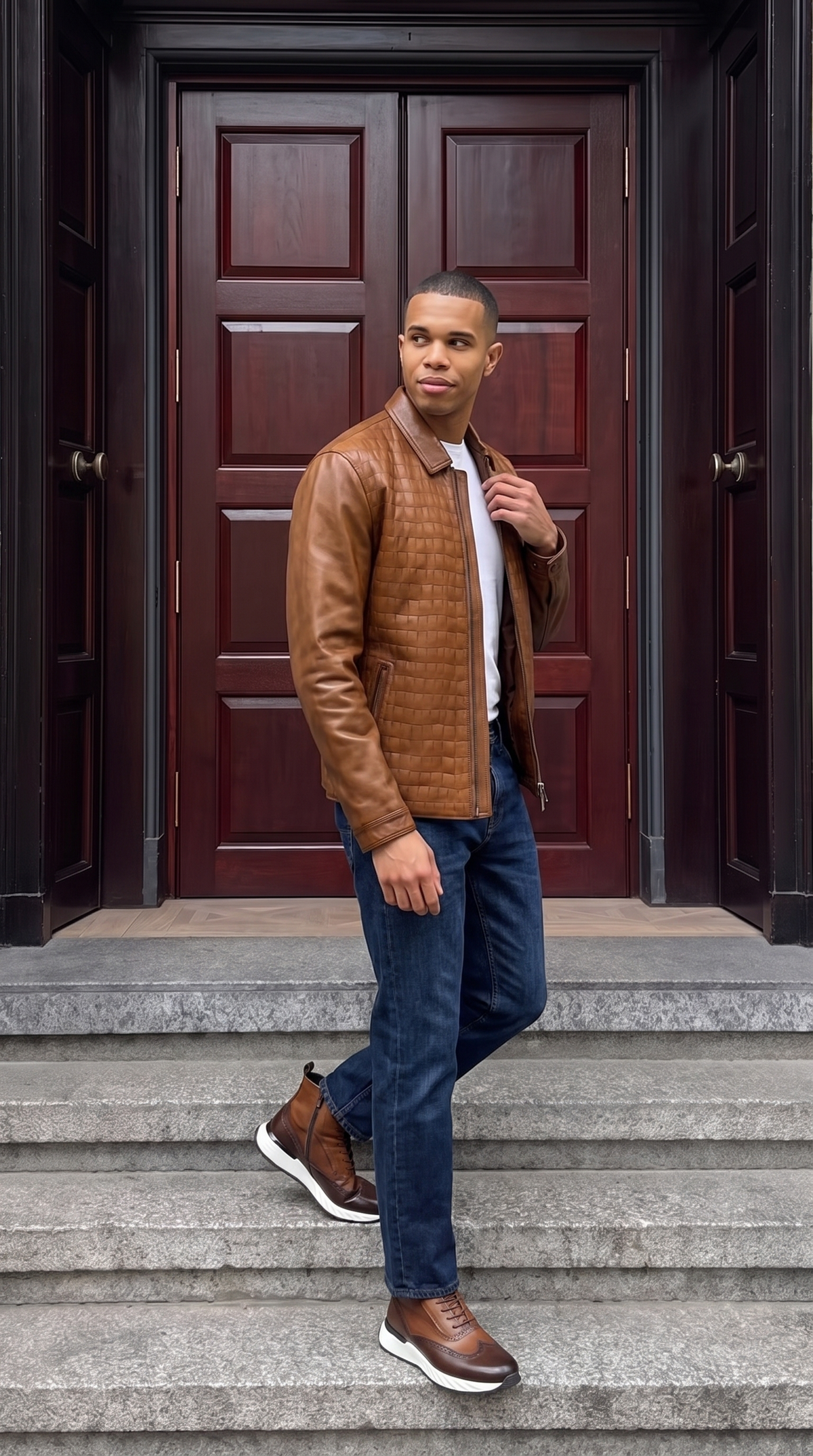 Vinci Leather The Emerson Tan Leather Men Jacket – product view 7