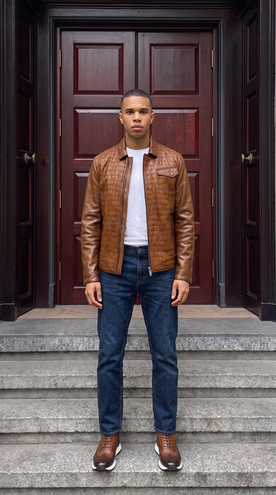 Vinci Leather The Emerson Tan Leather Men Jacket – product view 8