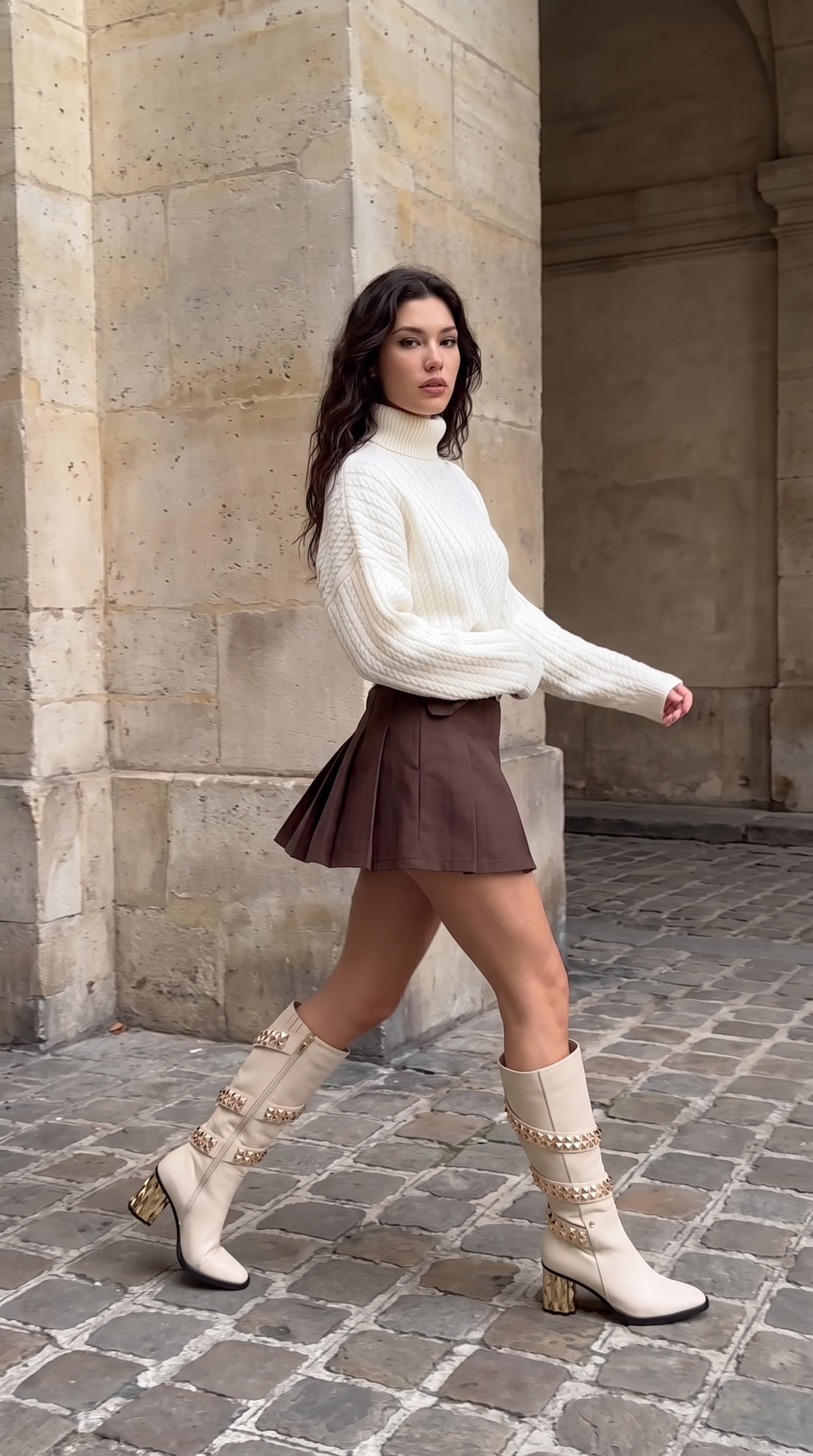 Vinci Leather The Gladiator Cream Leather Knee High Women Boot – product view 11
