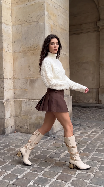 Vinci Leather The Gladiator Cream Leather Knee High Women Boot – product view 11
