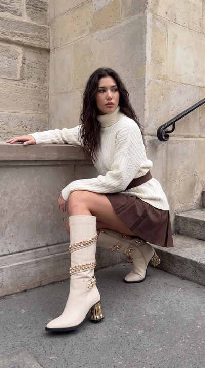 Vinci Leather The Gladiator Cream Leather Knee High Women Boot – product view 15