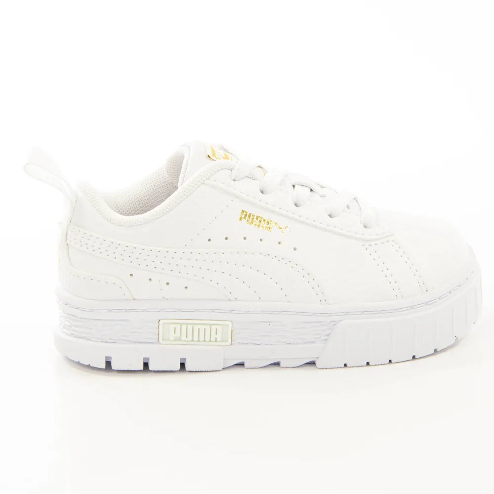 PUMA Mayze Leather AC Toddlers' (TD) Platform Sneakers — White Leather Platform Low-Top