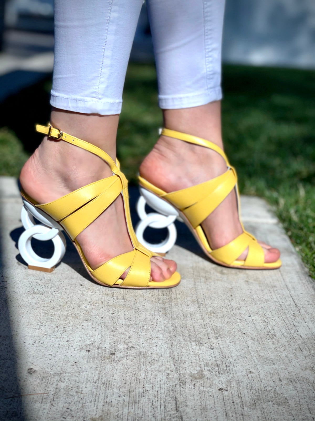 Vinci Leather The Duffryn Yellow T-Strap Leather Women Sandal – product view 12