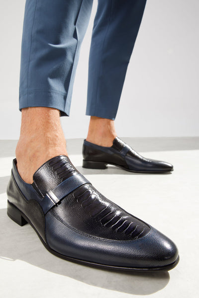 The Kazablanka Navy Leather Bit Loafer Men  Shoe